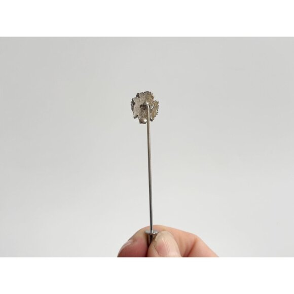 Petaled Rose Floral Faux Pearl Silver T Vintage Stick Pin | Hat Pin | Lapel Pin - Picture 5 of 9